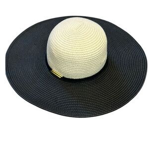 Amiani Elegant Black and Cream Wide Brim Hat one size